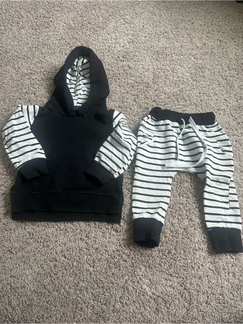 Little Bipsy Black & White Striped Hoodie Set